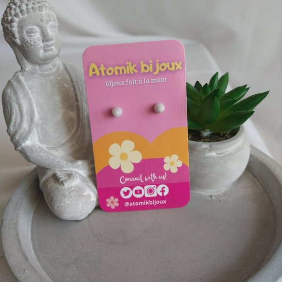 Handmade white polymer clay earrings - Picture 2 of 7